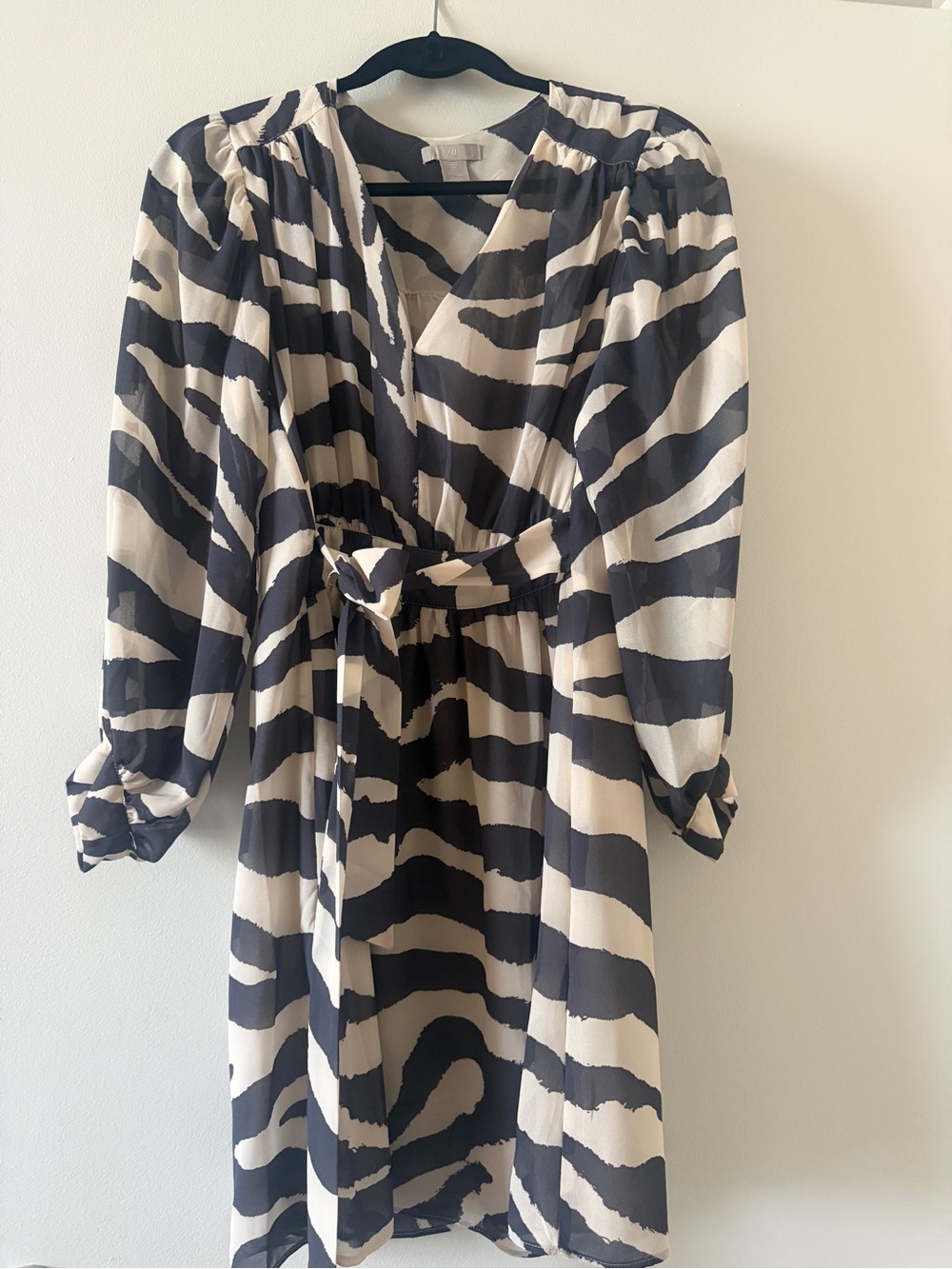 Charcoal and Cream Zebra Print lined Dress